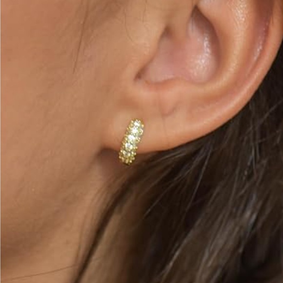 Triple Pavé Huggie Hoops | 18K Gold Vermeil | 14mm CZ - Picture 7 of 11